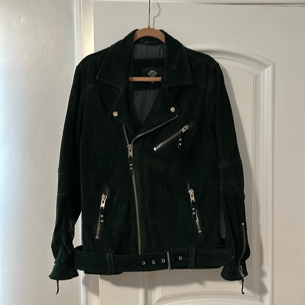 Men’s Commune green suede moto jacket